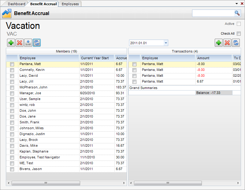 Benefit AccrualMainDetail